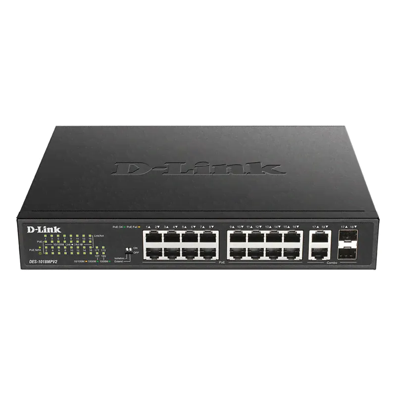 Коммутатор D-Link DES-1018MPV2 16-PoE Неуправляемый 18-ports, DES-1018MPV2/A1A-0
