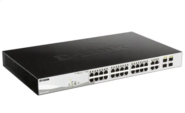 Коммутатор 1U 19" RM D-Link "DGS-1210-28P/FL1A" 24 порта 1Гбит/сек.PoE + 4 порта SFP, управляемый